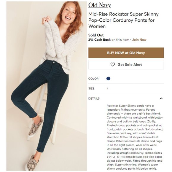 OLD NAVY  Rockstar Super Skinny Corduroy Pants – Navy, Size 4 - Picture 12 of 16